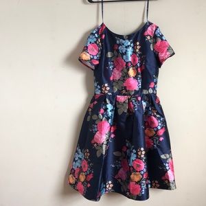 Navy blue floral dress with scoop back